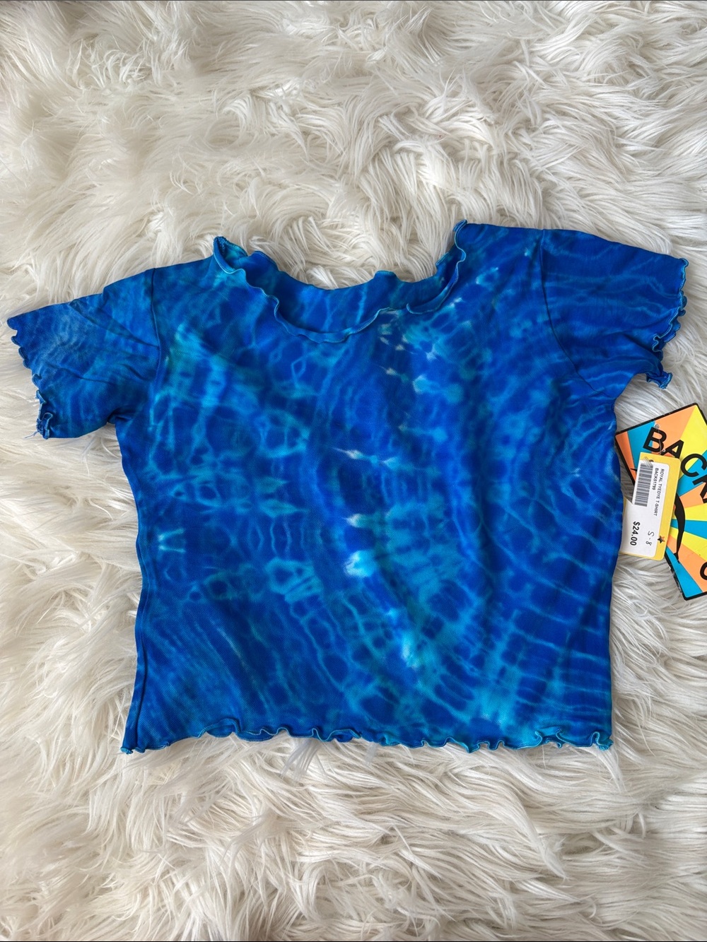 Kids Blue Tie-Dye Ruffle Edge Short Sleeve Top
